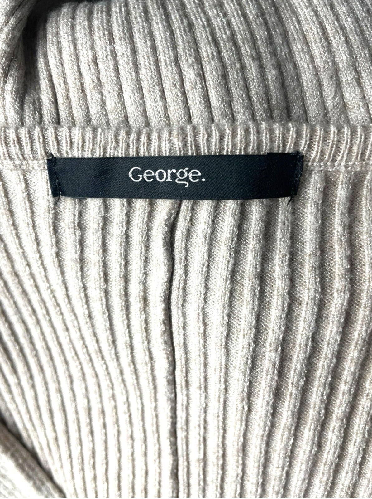 George Beige Ribbed Thin Jumper V Neck Women's UK Size S