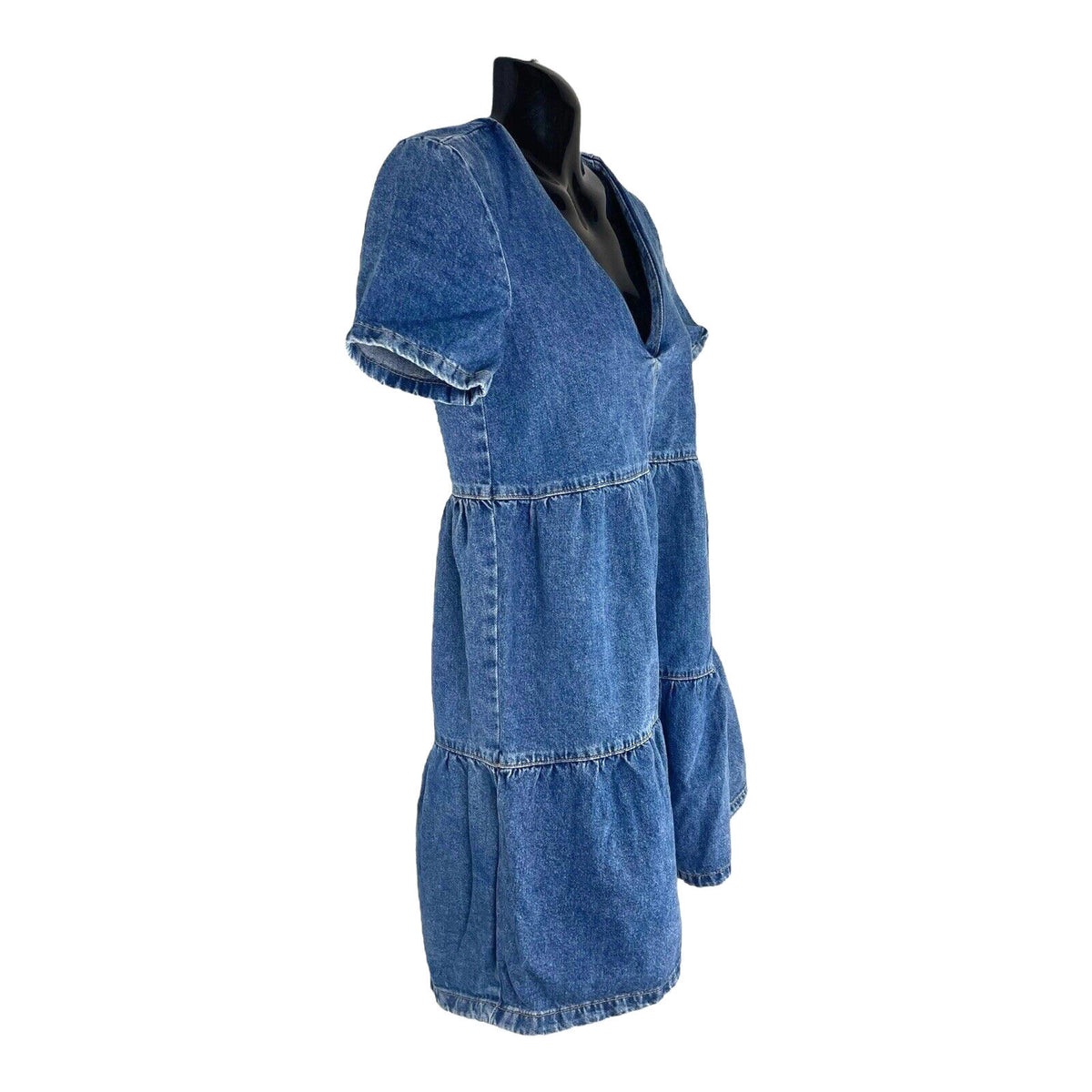 Divided Denim Smock Dress Tiered 100% Cotton Women's UK Size XS