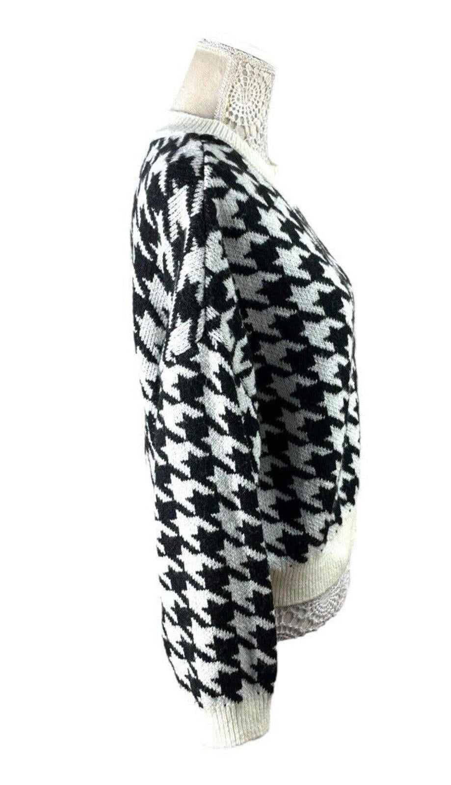 Stradivarius Black & White Houndstooth Jumper Relaxed Fit Women's UK Size XS