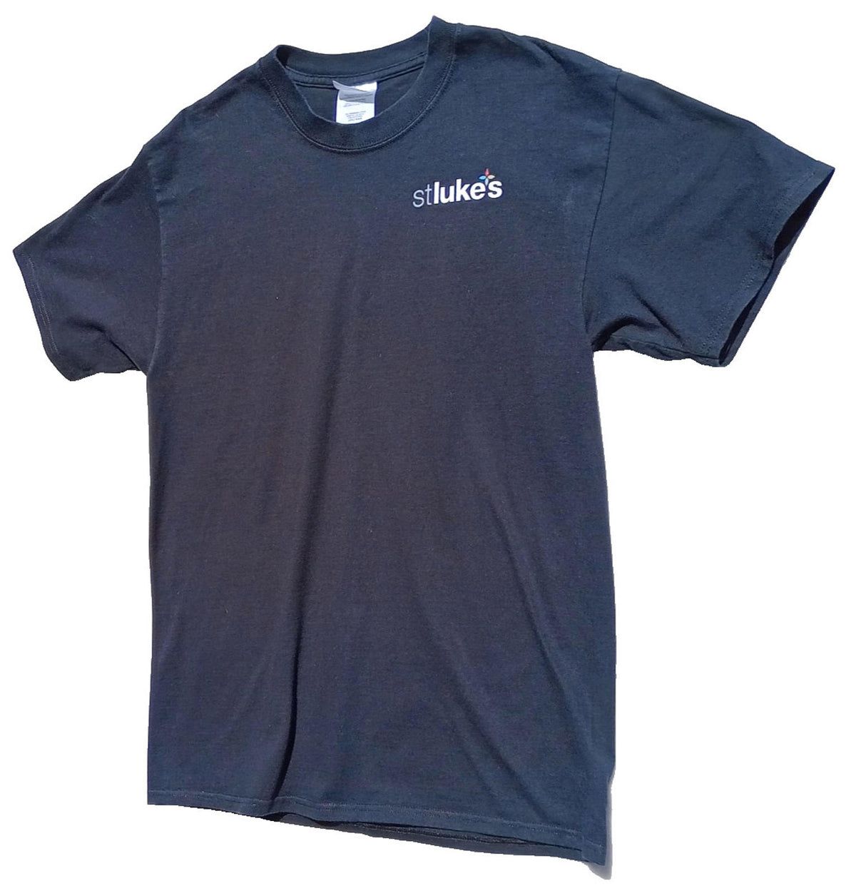 Port & Company Black St Luke's Print T-Shirt Women's UK Size M Black Crew Neck Cotton Double Sided
