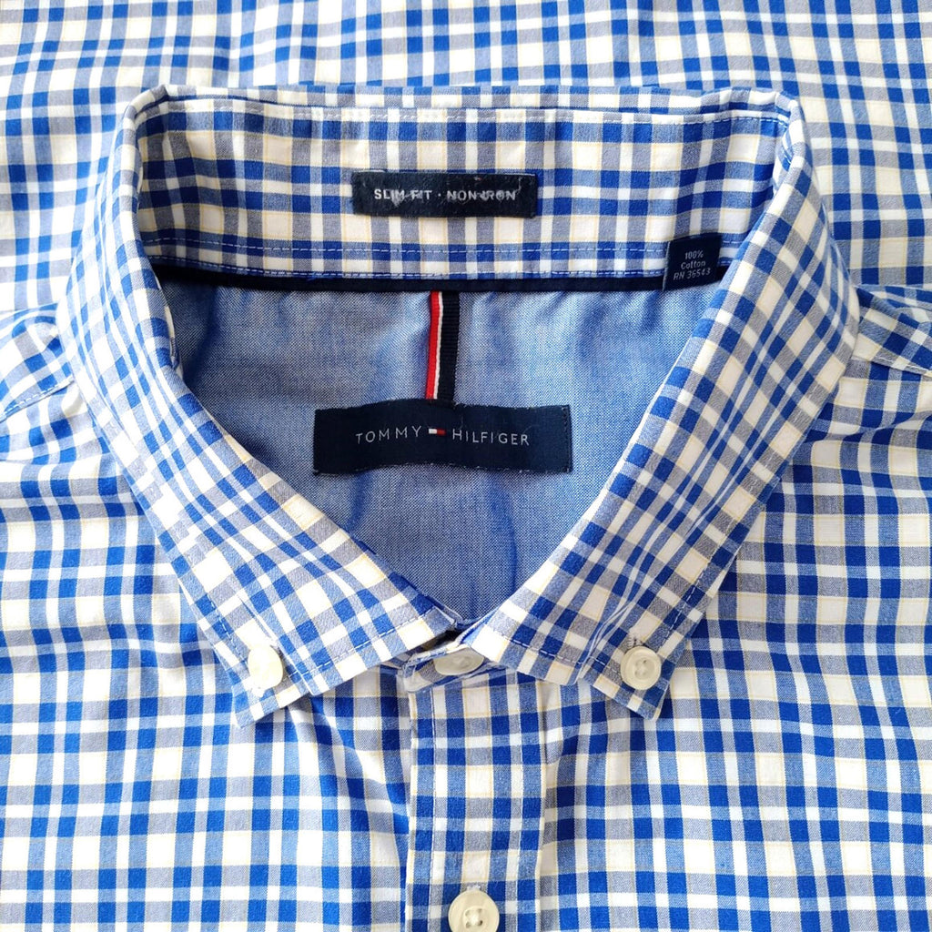 Tommy Hilfiger Shirt Men's UK Size M Blue Check Long Sleeve Pockets