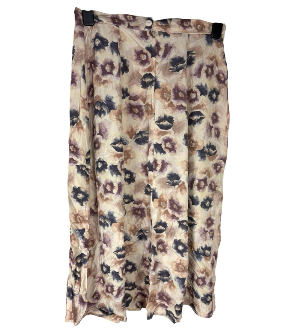 BHS Satin Midi Skirt Women's UK Size 16 High Waist A-Line Floral Beige