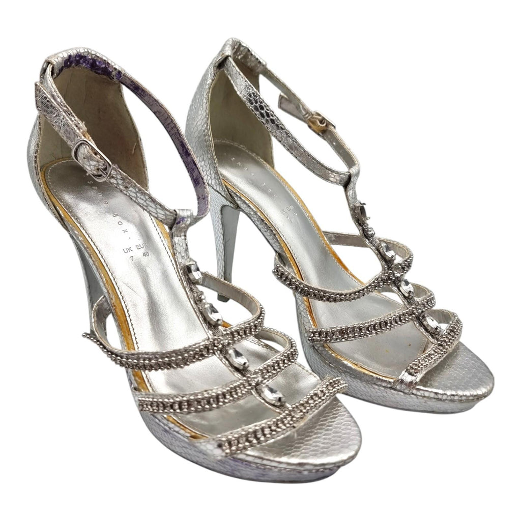 Shoe Box Silver Embellished High Heel Sandals Women's UK Size 7