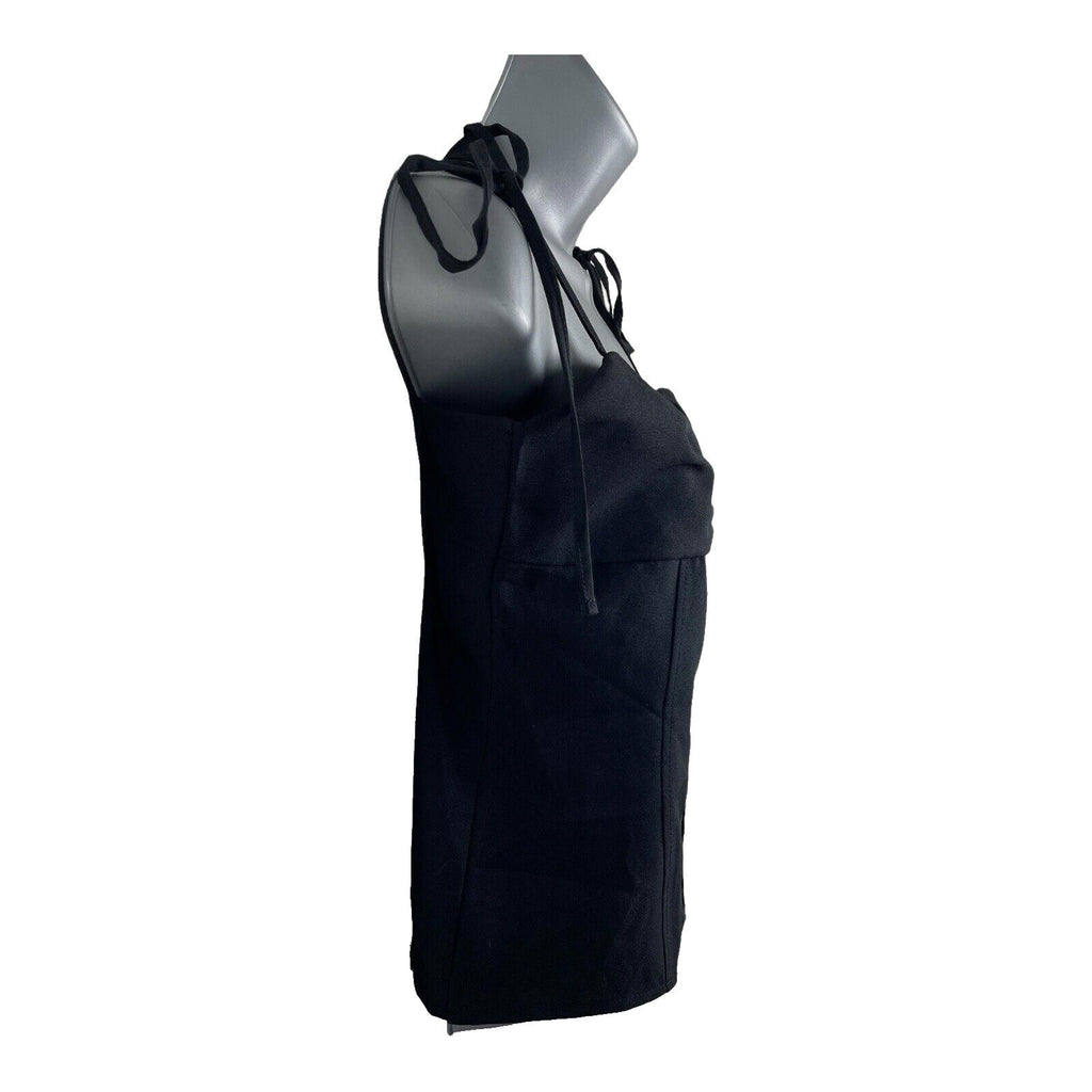 Black Structured Top Tie Shoulder Detail Hook & Loop Close Women's UK Size S