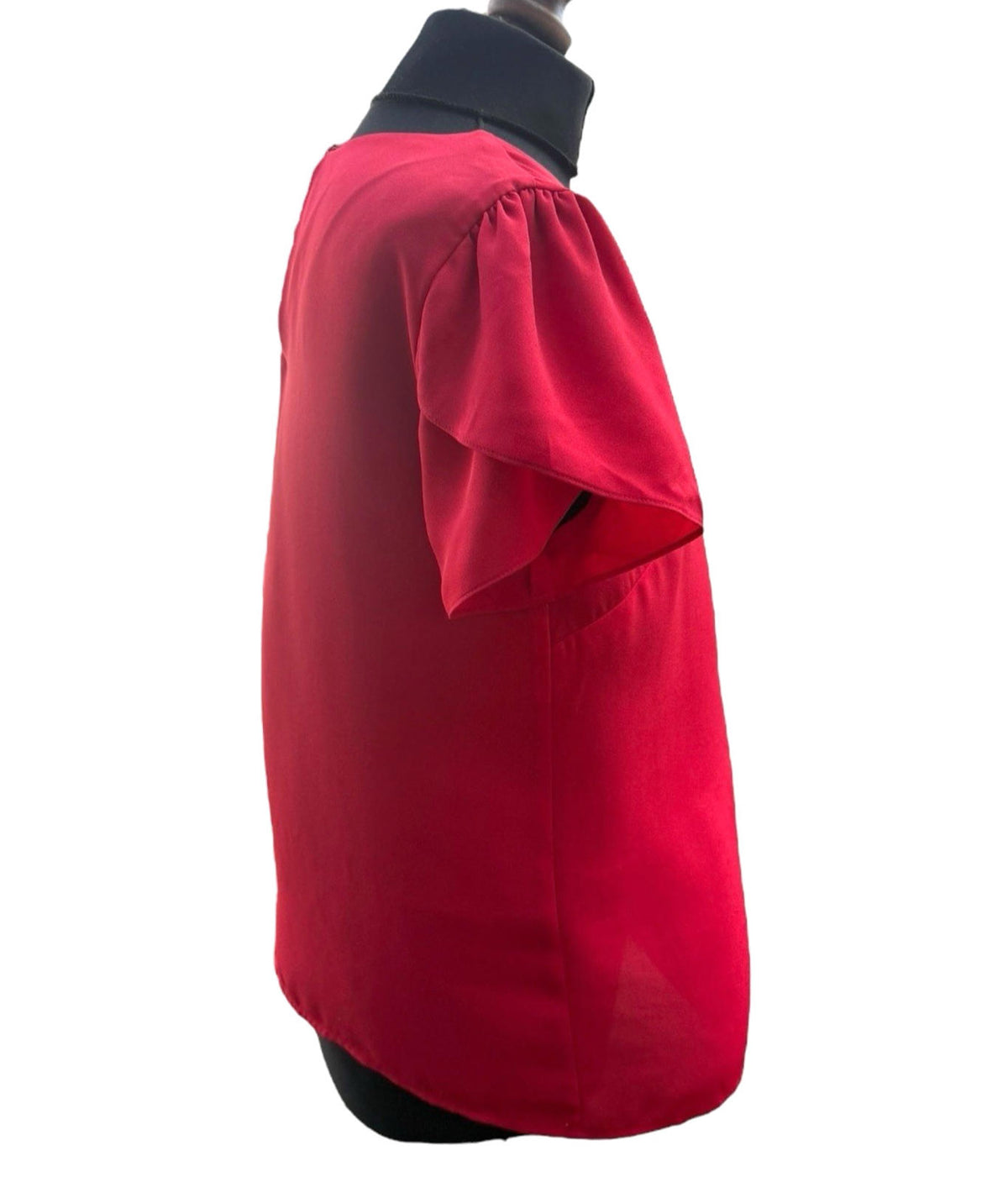 Oasis Bright Red Chiffon Top Short Frill Sleeve Round Neck Women's UK Size 12