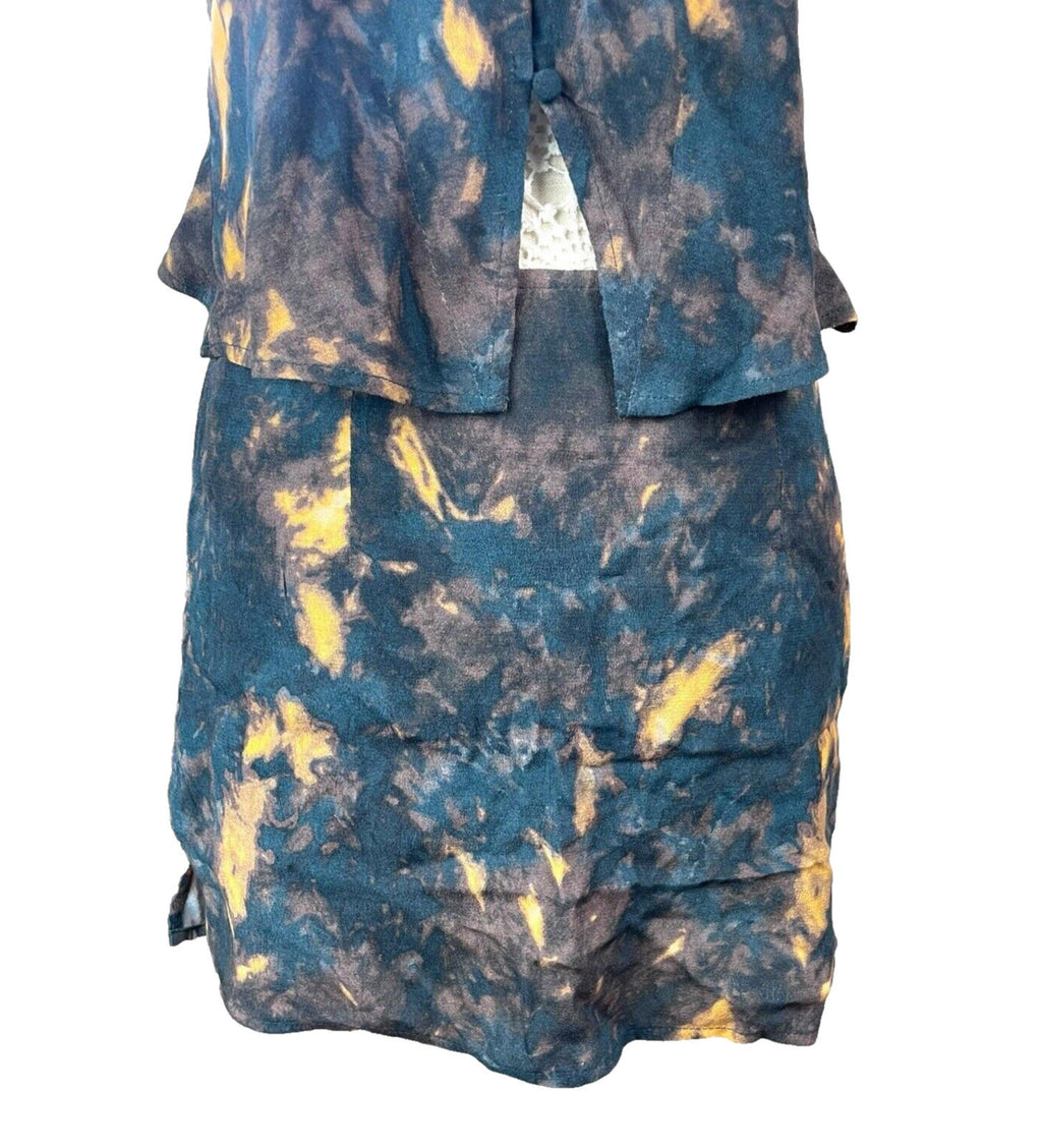 Navy Tie-Dye Mini Skirt & Top Co-Ord Set Women's UK Size 8 Rustic Halterneck Blue