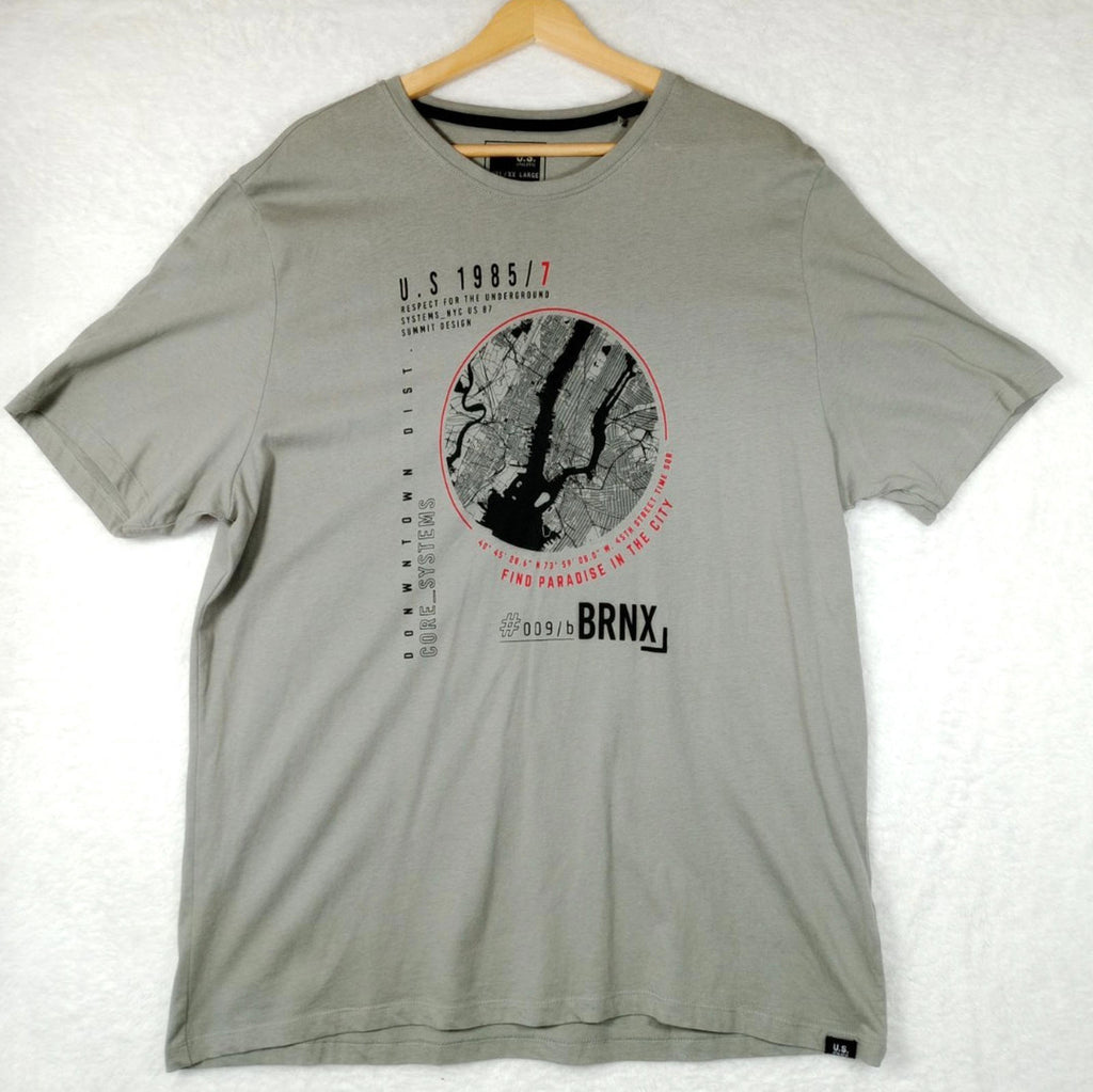 Matalan Gray NYC Underground BRNX Print T-Shirt Men's UK Size 2XL Grey 100% Cotton Crew Neck
