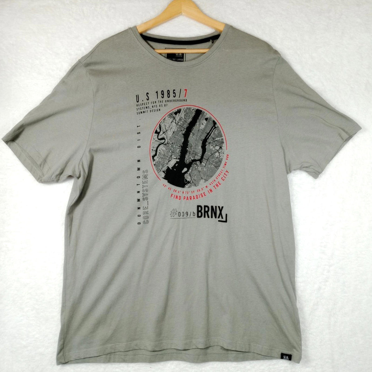 Matalan Gray NYC Underground BRNX Print T-Shirt Men's UK Size 2XL Grey 100% Cotton Crew Neck