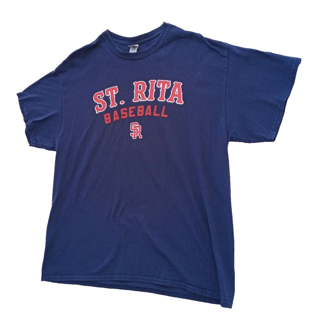 Gildan Blue St. Rita Baseball Graphic Print T-Shirt Men's UK Size XL Blue Crew Neck