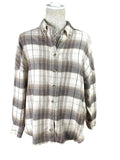 Stradivarius Beige Check Shirt Cotton Soft Touch Oversized Women’s UK Size XS