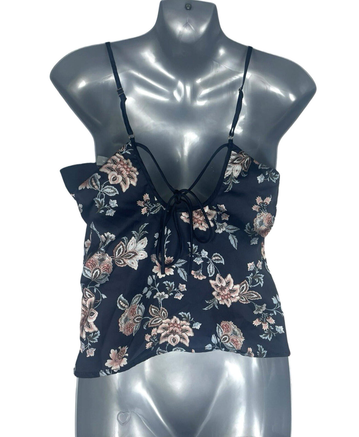 New Look Floral Satin Camisole Top Women's UK Size 8 Adjustable Strap Navy Blue