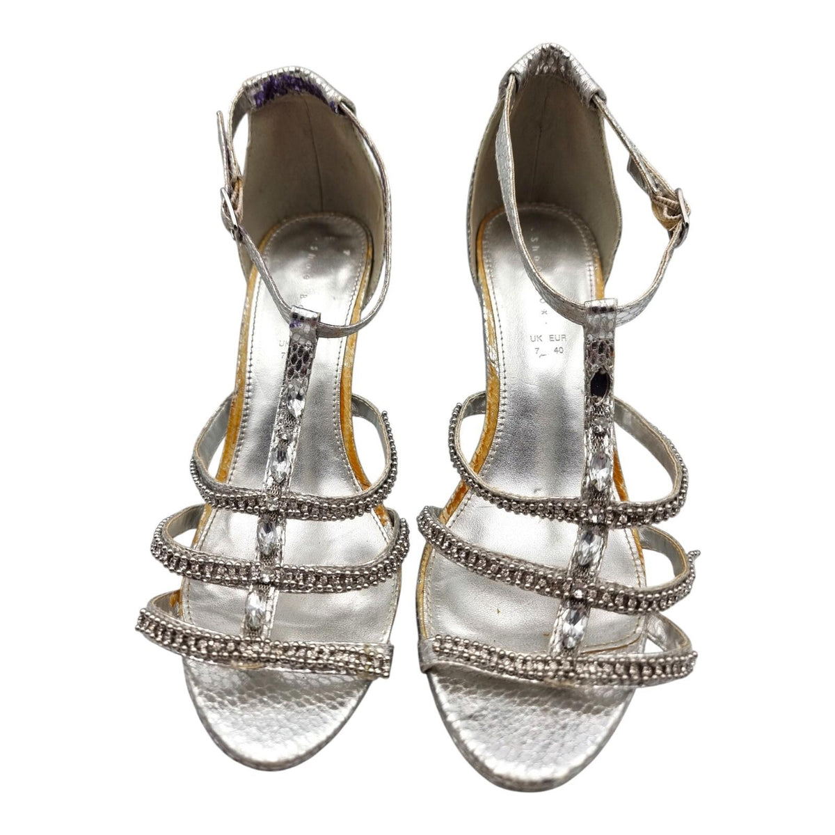 Shoe Box Silver Embellished High Heel Sandals Women's UK Size 7