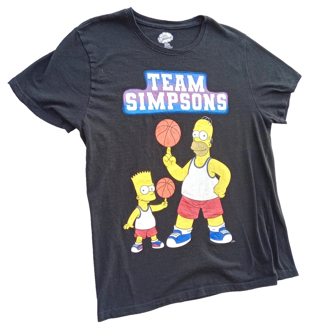 Fox Black Team Simpsons Graphic Print T-Shirt Men's UK Size L Black Crew Neck Basketball
