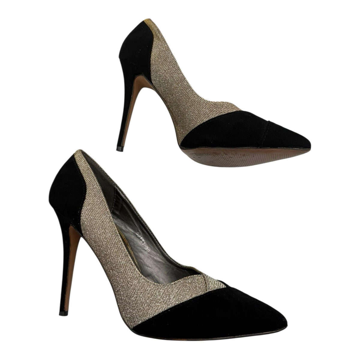 Belle Woman Stiletto Shoes Women's UK Size 6 Pointed Toe Sparkle Black Silver