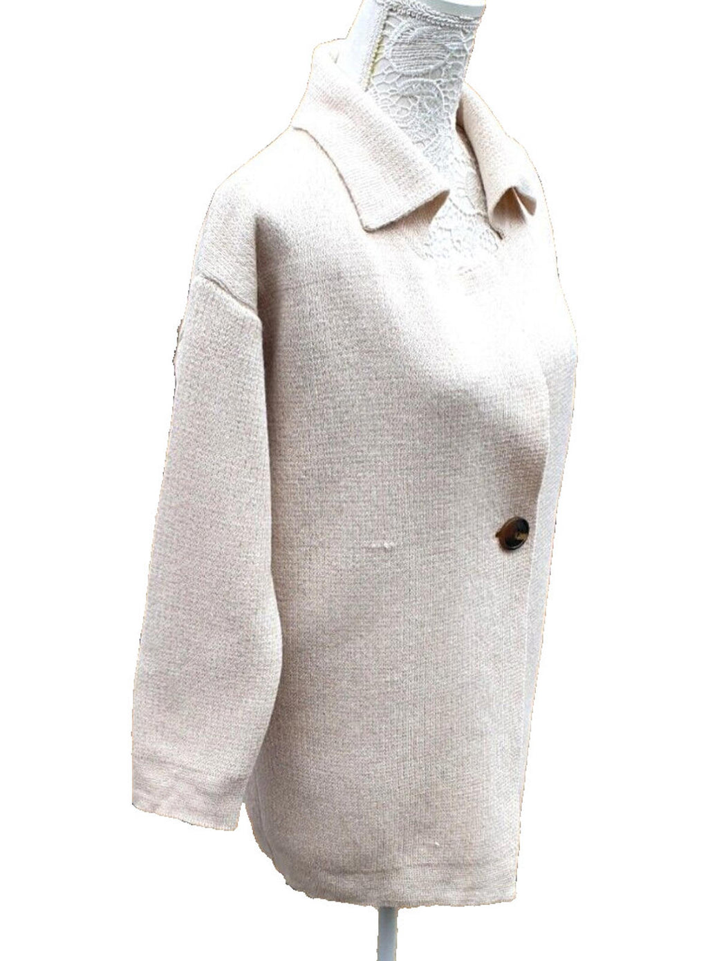 Airydress Knit Shirt Cardigan Button Detail Collared Women's One Size