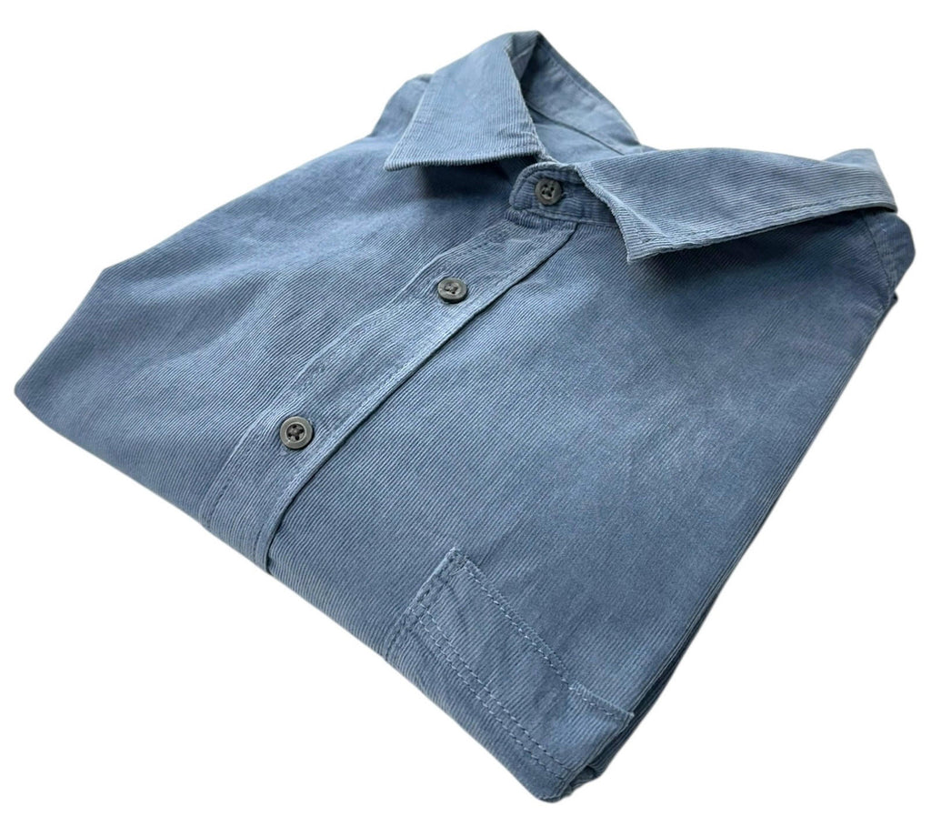 George Shirt Men's UK Size 2XL Blue Corduroy Long Sleeve Wing Collar 100% Cotton