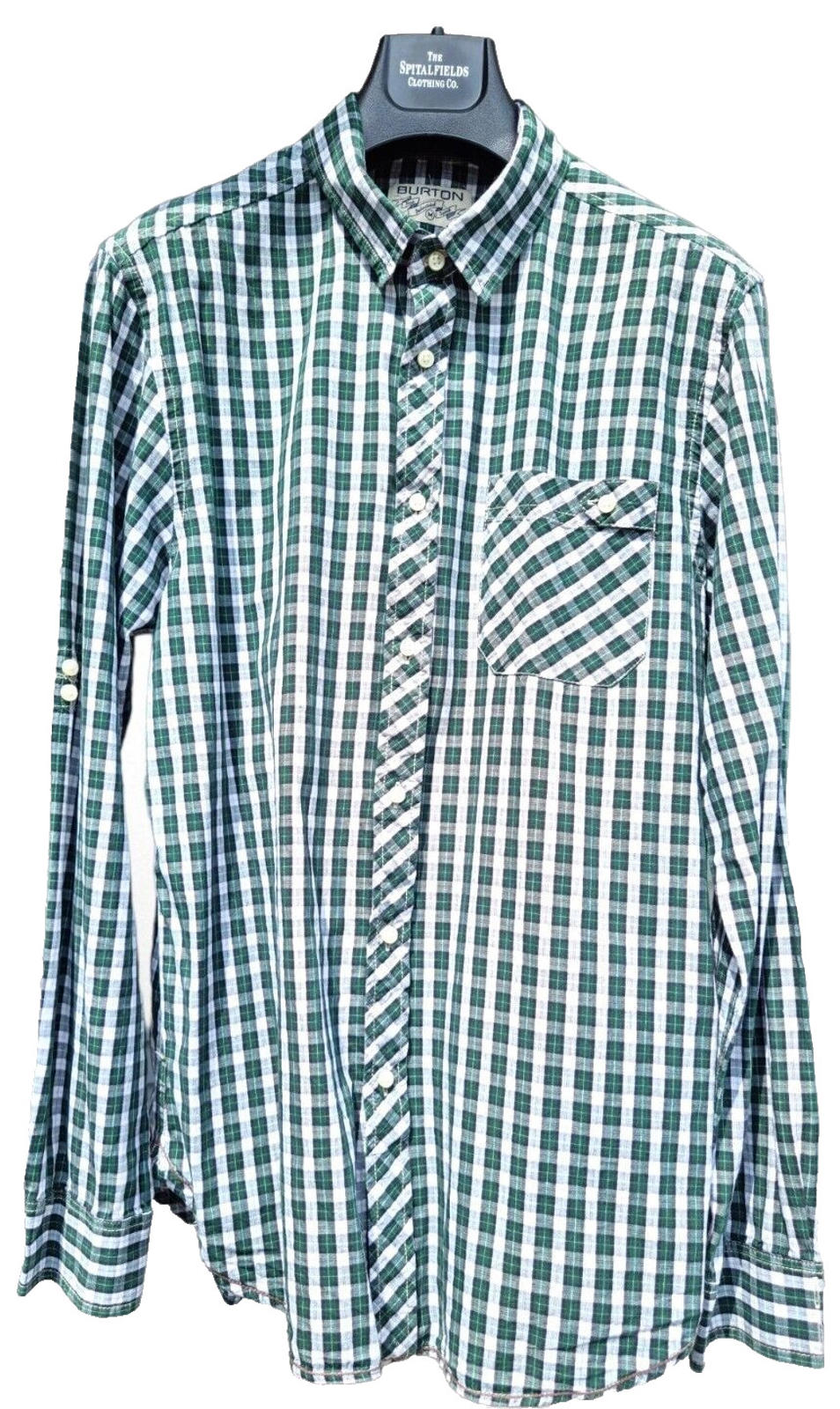 Burton Shirt Green Check Long Sleeve 100% Cotton Men's UK Size M Medium