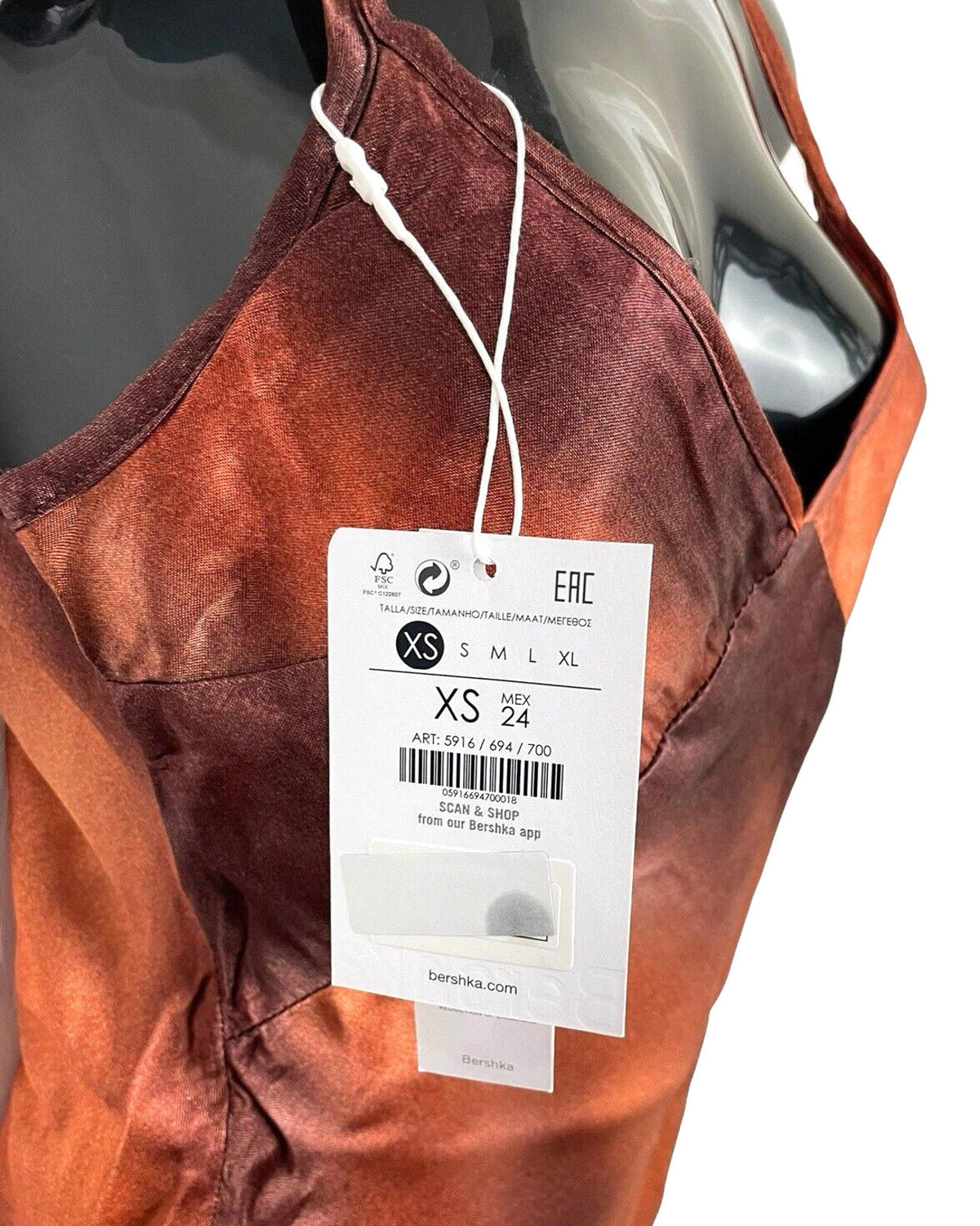 Bershka Burnt Orange Satin Maxi Dress Side Slit Women's UK Size XS