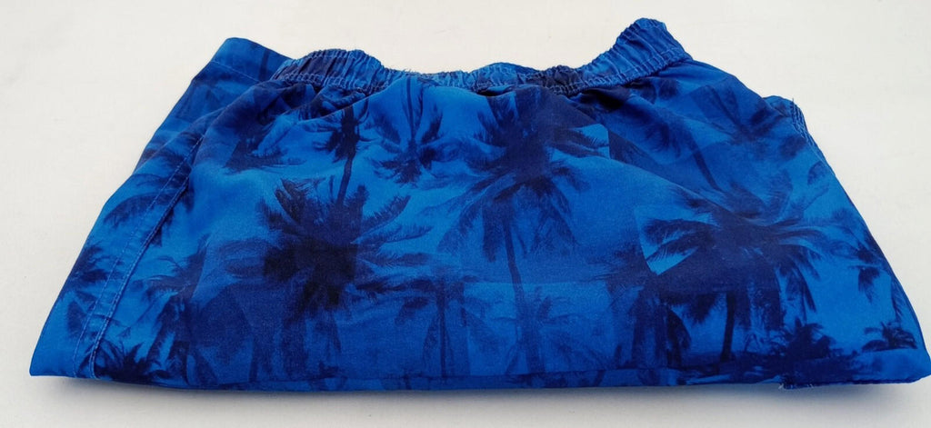 Tu Blue Palm Tree Swim Shorts Men's UK Size L Blue Pockets Drawstring Hawaiian Print