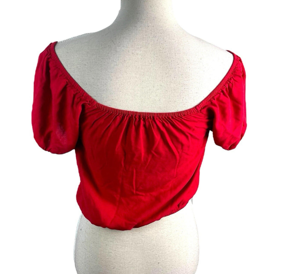Hollister Red Crop Top Blouse Balloon Short Sleeve Women's UK Size XS