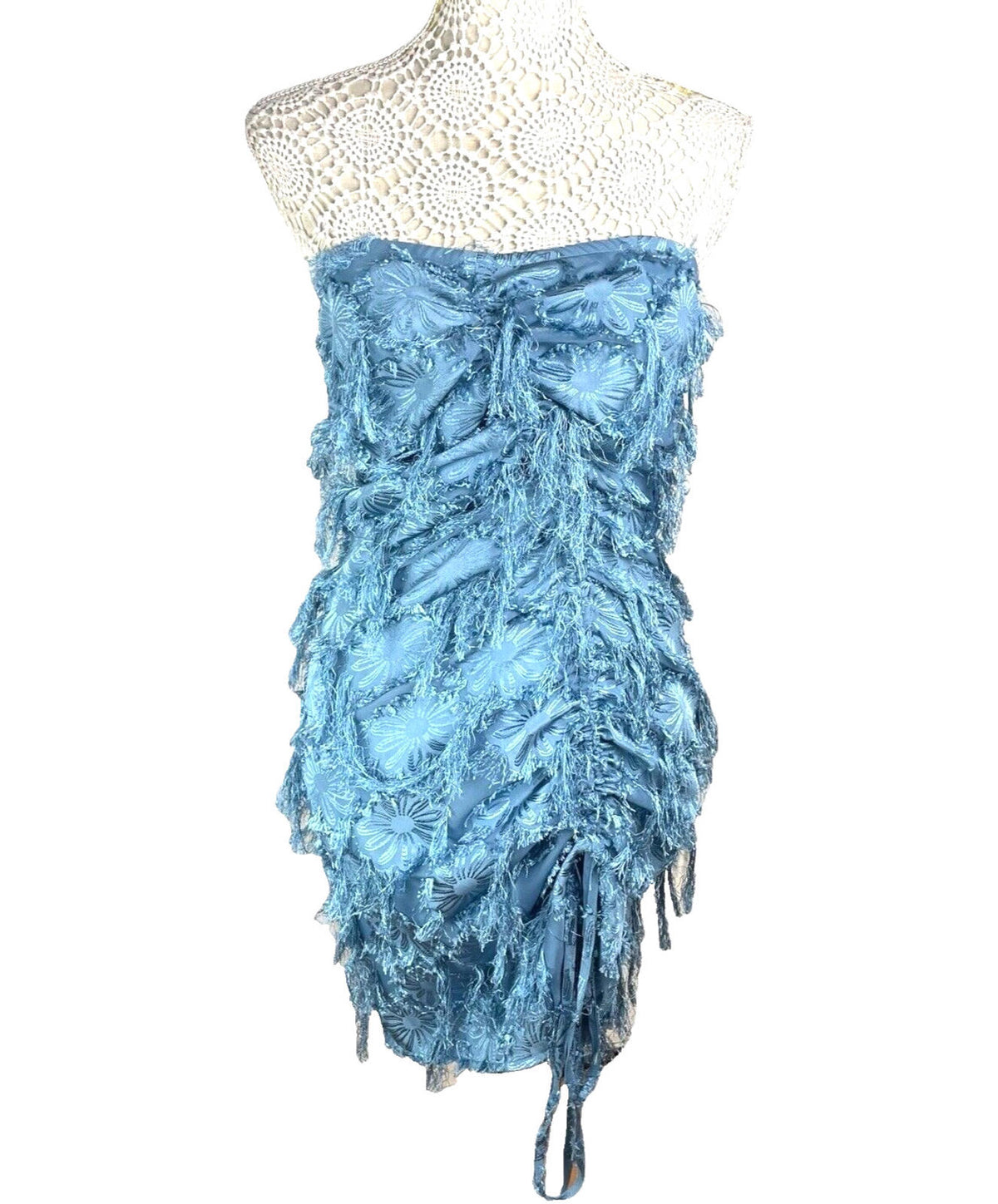 Pretty Little Thing Blue Faux Feather Off Shoulder Mini Dress Women's UK Size 8
