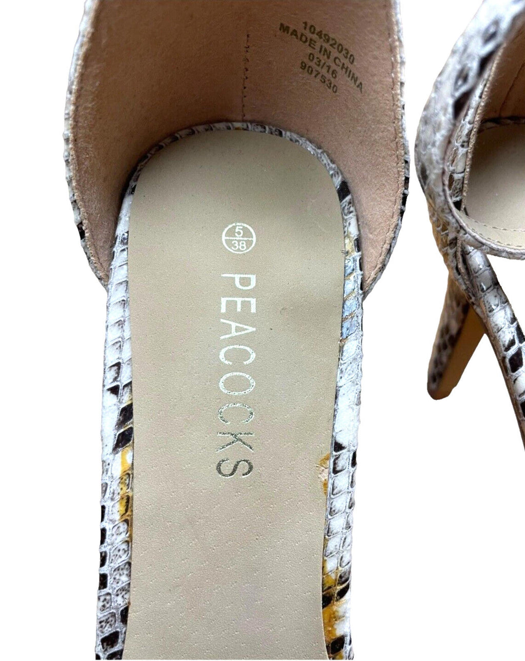 Peacocks Snakeskin Print Stilettos Shoes Open Toe Women's UK Size 5
