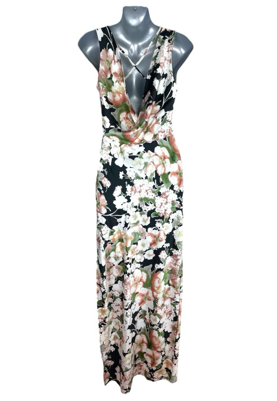 Boohoo Satin Floral Occasion Dress Maxi Cowl Neck Women's UK Size 8