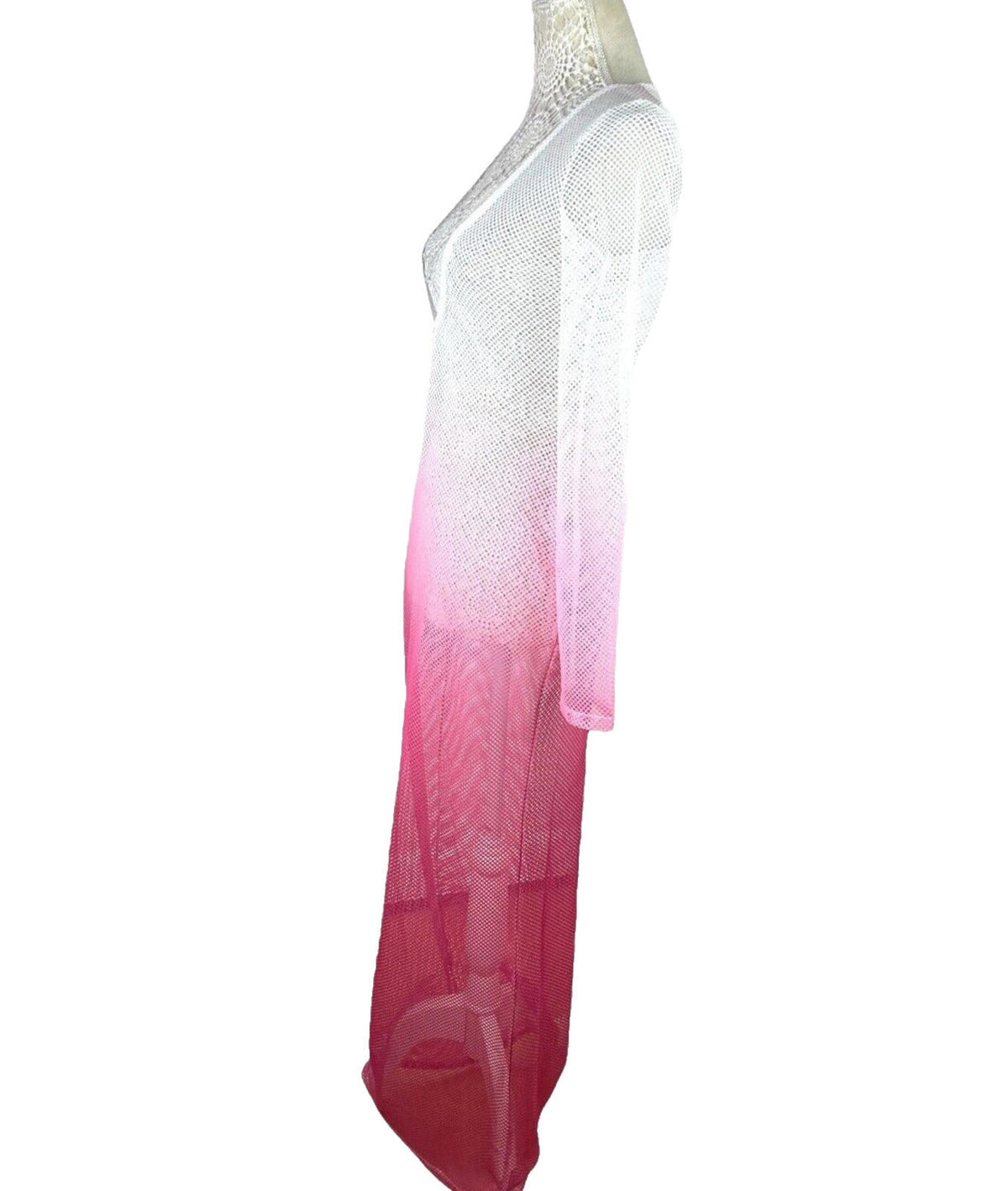 Maxi Dress Sheer Mesh Pink Ombré Low Cut Long Sleeve Women’s UK Size 10