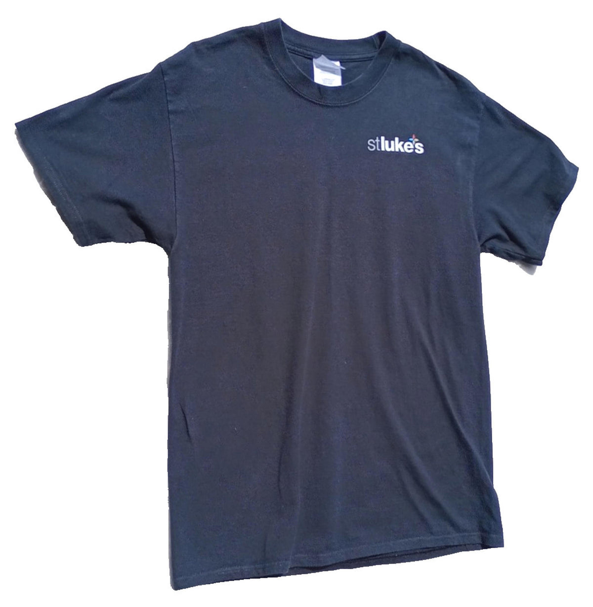 Port & Company Black St Luke's Print T-Shirt Women's UK Size M Black Crew Neck Cotton Double Sided