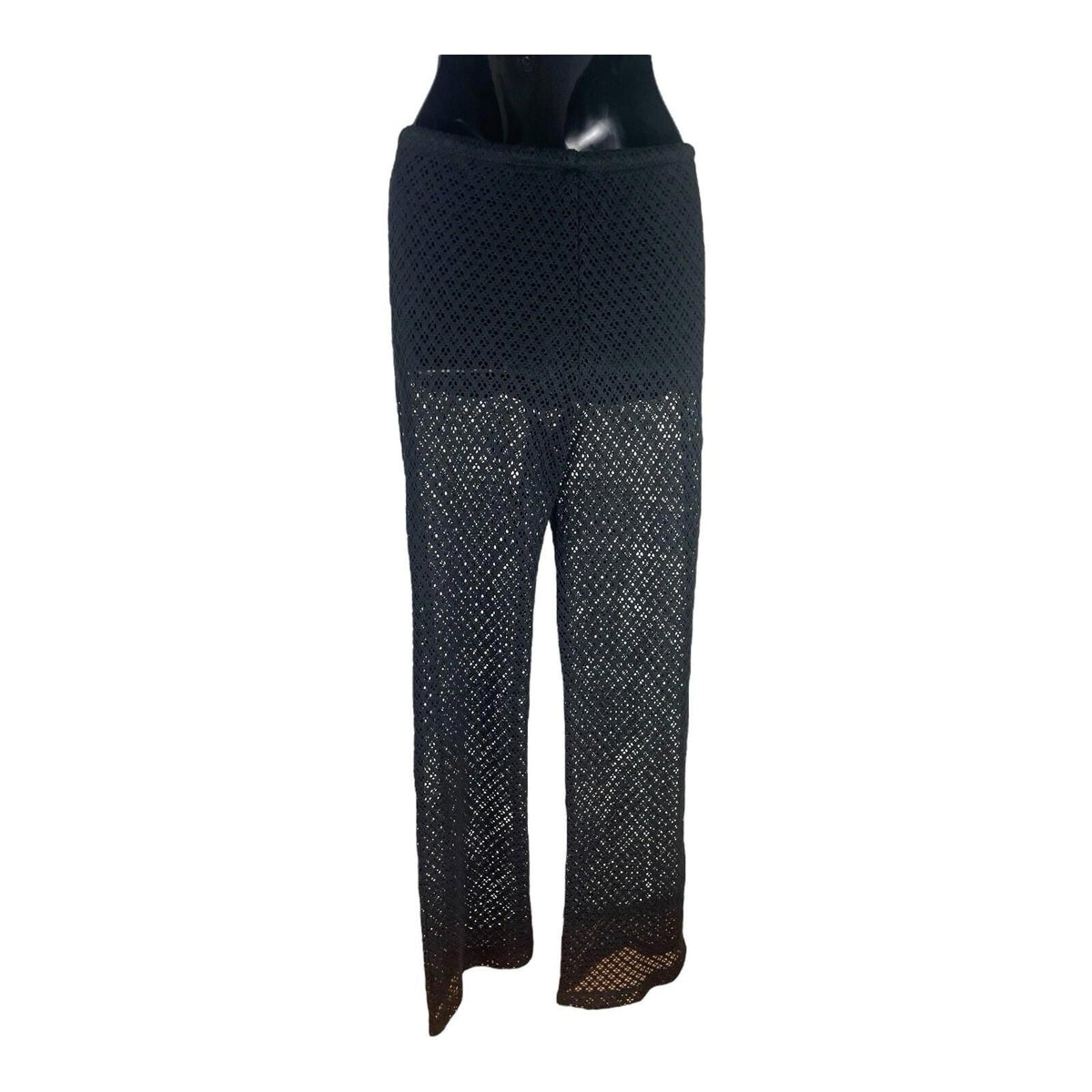 Divided Black Crochet Look Trousers Wide Leg Sheer Women's UK Size XS