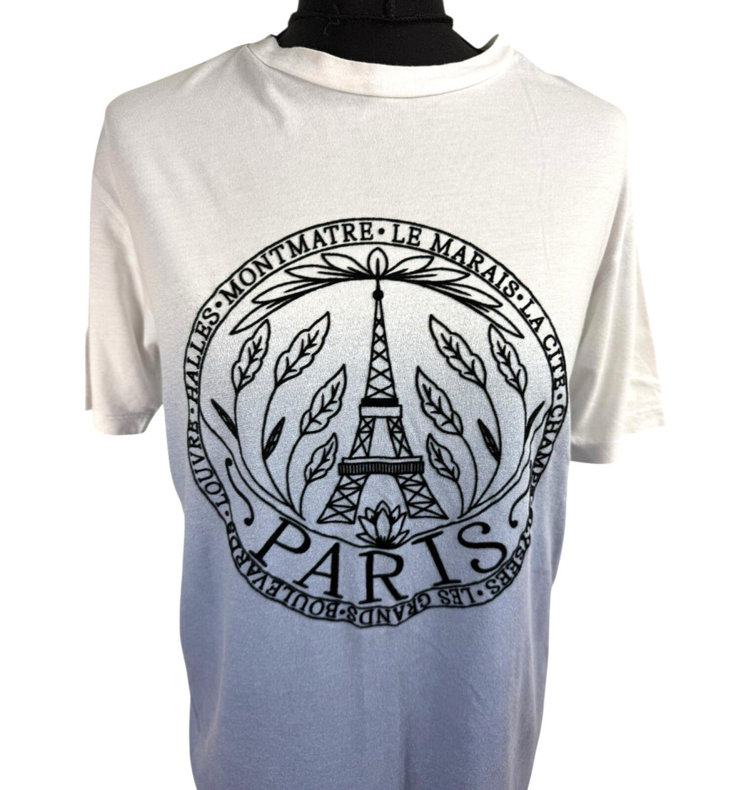 Tu White TU Textured Paris T-shirt Short Sleeve Women's UK Size 10 Ombré White Blue