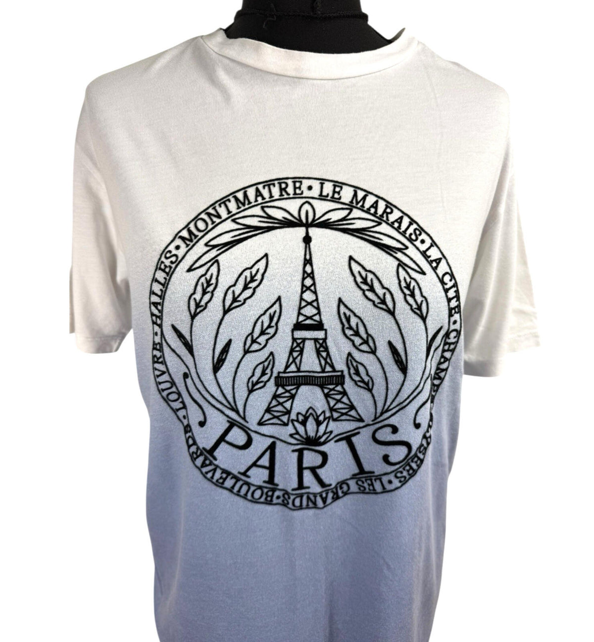Tu White TU Textured Paris T-shirt Short Sleeve Women's UK Size 10 Ombré White Blue
