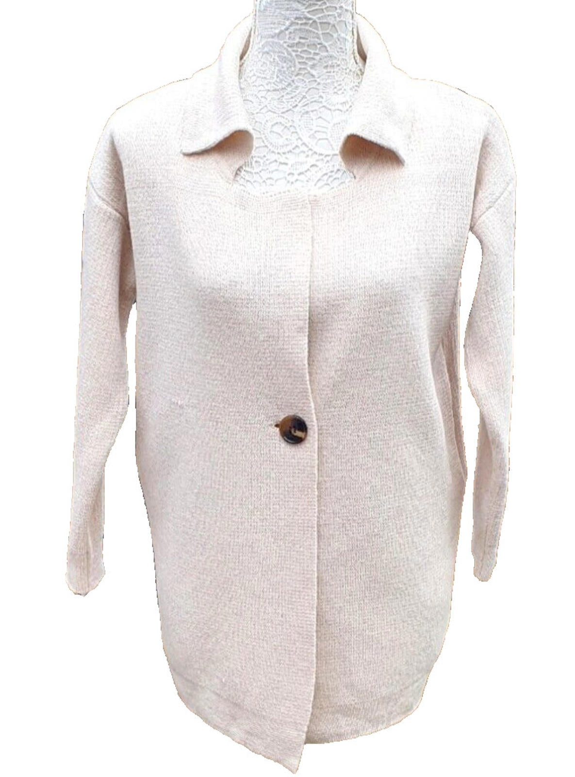 Airydress Knit Shirt Cardigan Button Detail Collared Women's One Size