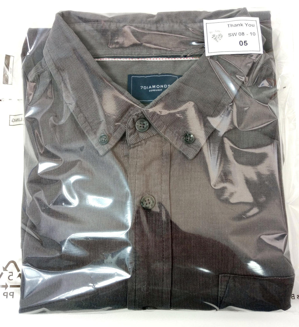 7 Diamonds Corduroy Shirt Men's UK Size XL Grey Long Sleeve Pocket 100% Cotton