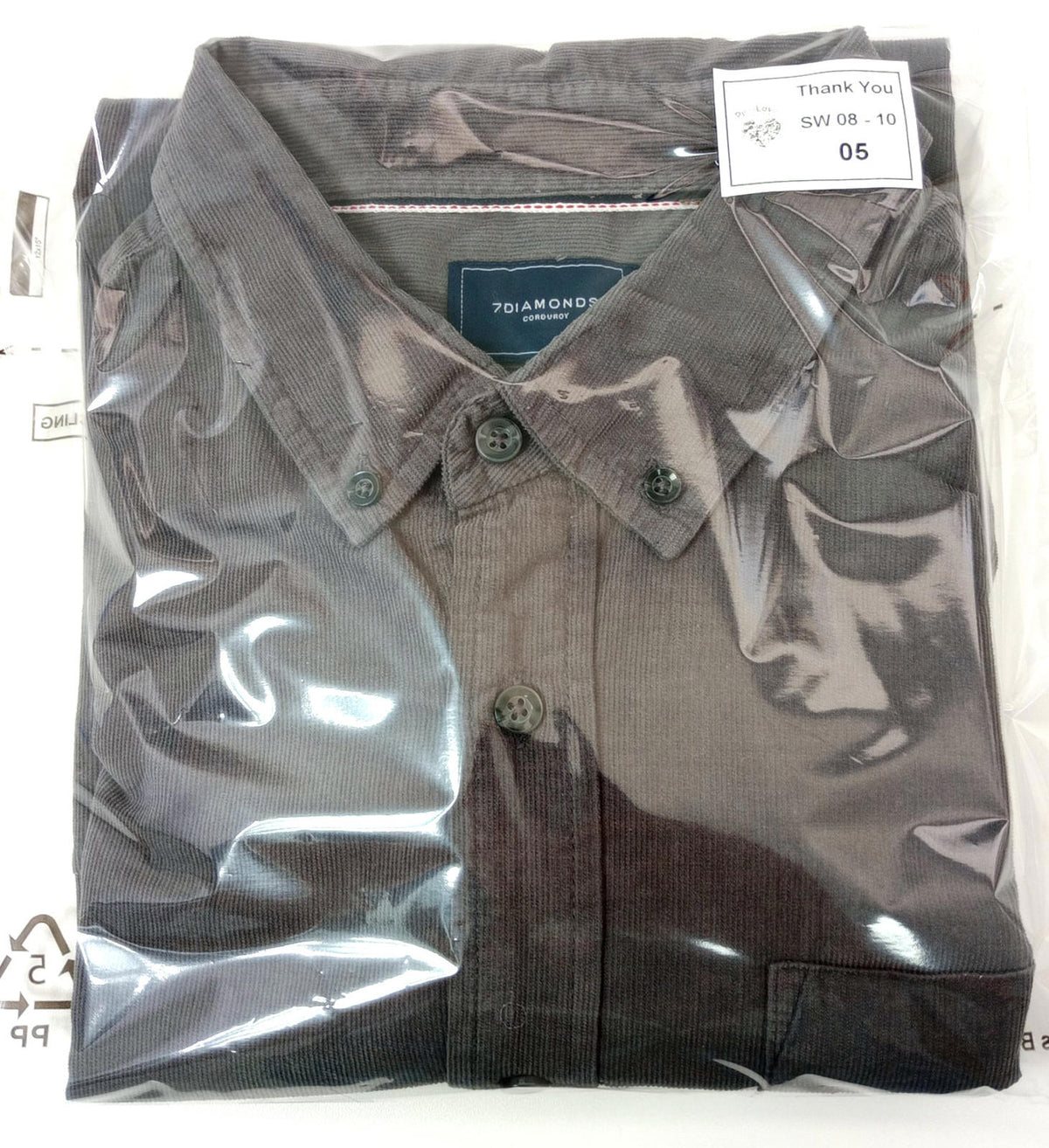 7 Diamonds Corduroy Shirt Men's UK Size XL Grey Long Sleeve Pocket 100% Cotton