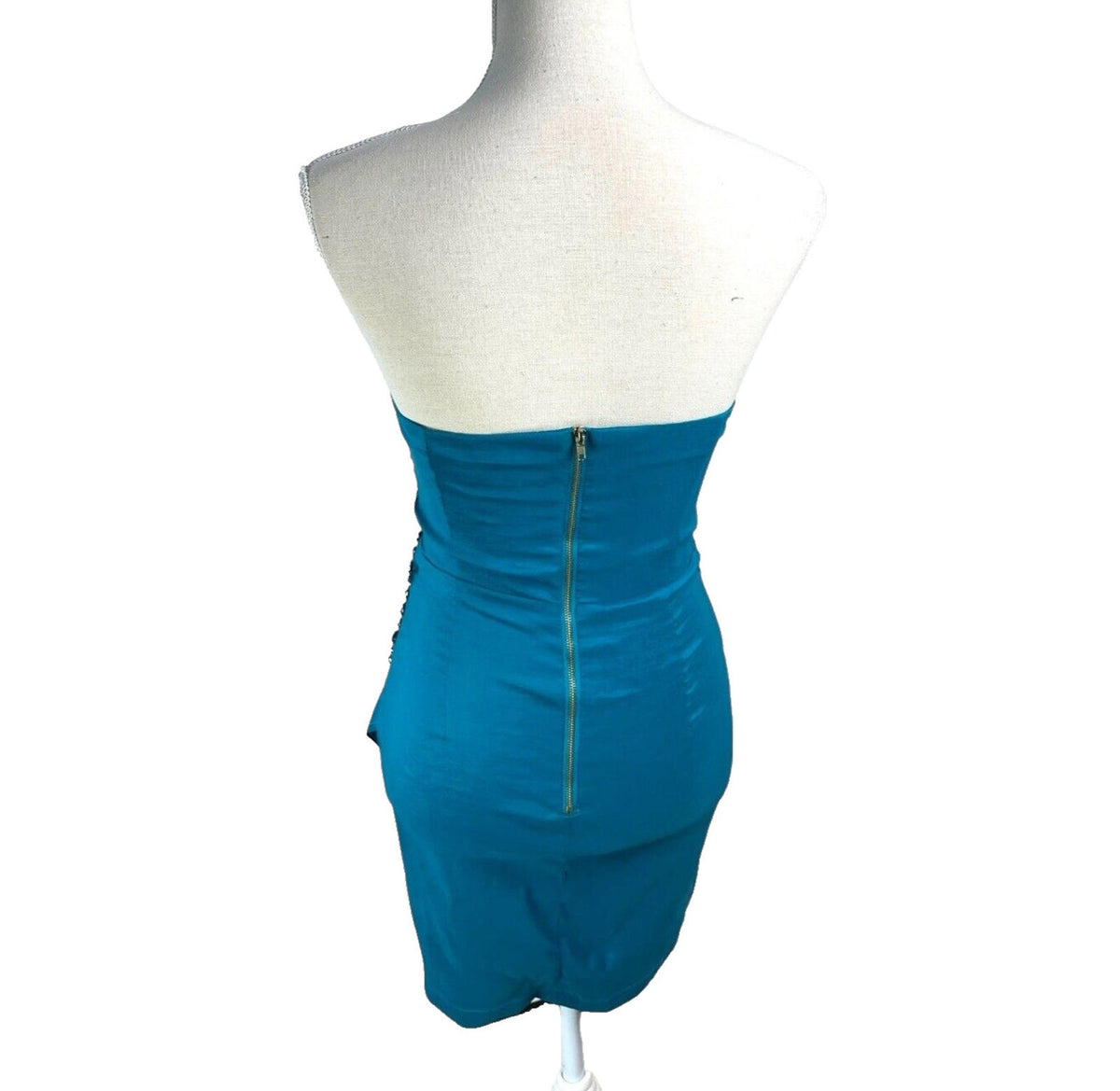 AX Paris Blue AX Paris Mini Dress Turquoise Ruched Off Shoulder Embellished Women's UK Size 8