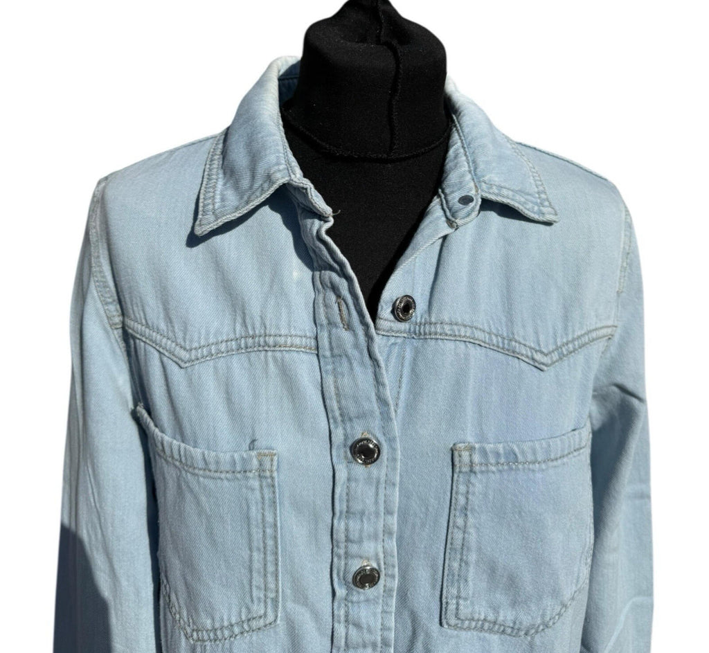 Denim & Co. Light Denim Shirt Jacket Shacket Collared Long Women's UK Size 12