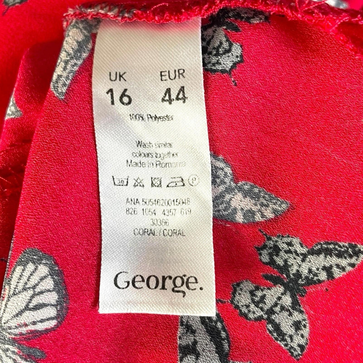 George Red Thin Vest Top Butterfly Print Women's UK Size 16