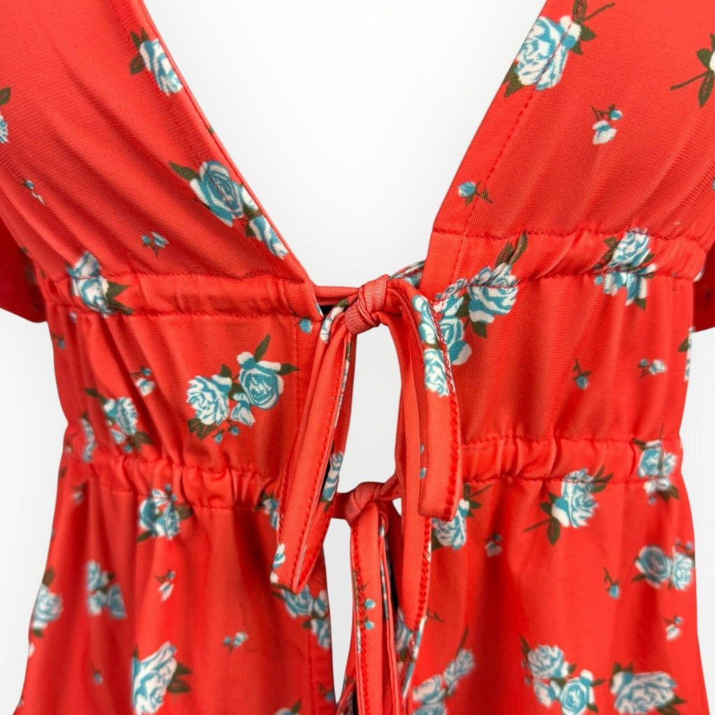 ASOS Floral Crop Top Women's UK Size 8 Tie Front Short Sleeve Orange