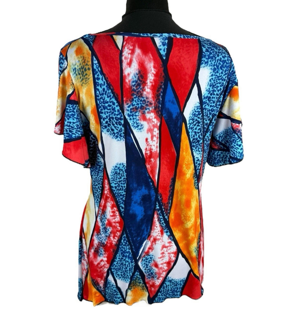 Kate Lilly Multicolour T-shirt Blouse Long Sides Short Sleeve Women's UK Size 20