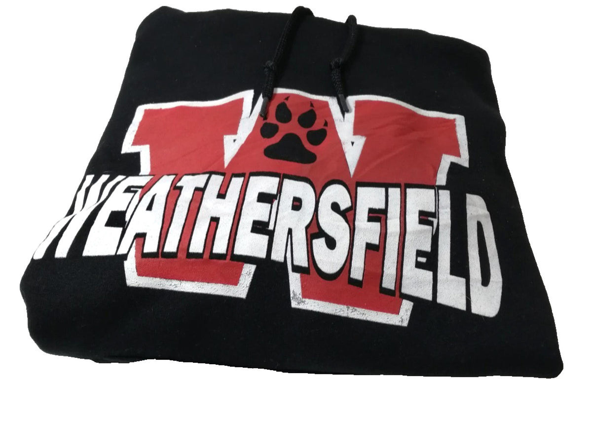 Weathersfield School Sports Hoodie Men's Size S Black Jersey Hooded Pockets