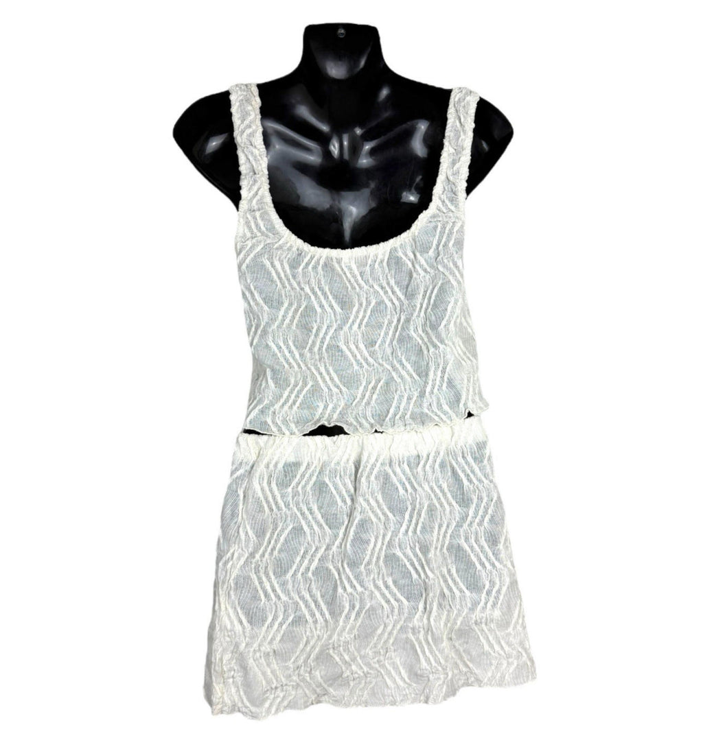 Pull&Bear Beige Textured Co Ord Mini Skirt And Crop Top 2 Piece Set Women's UK Size S