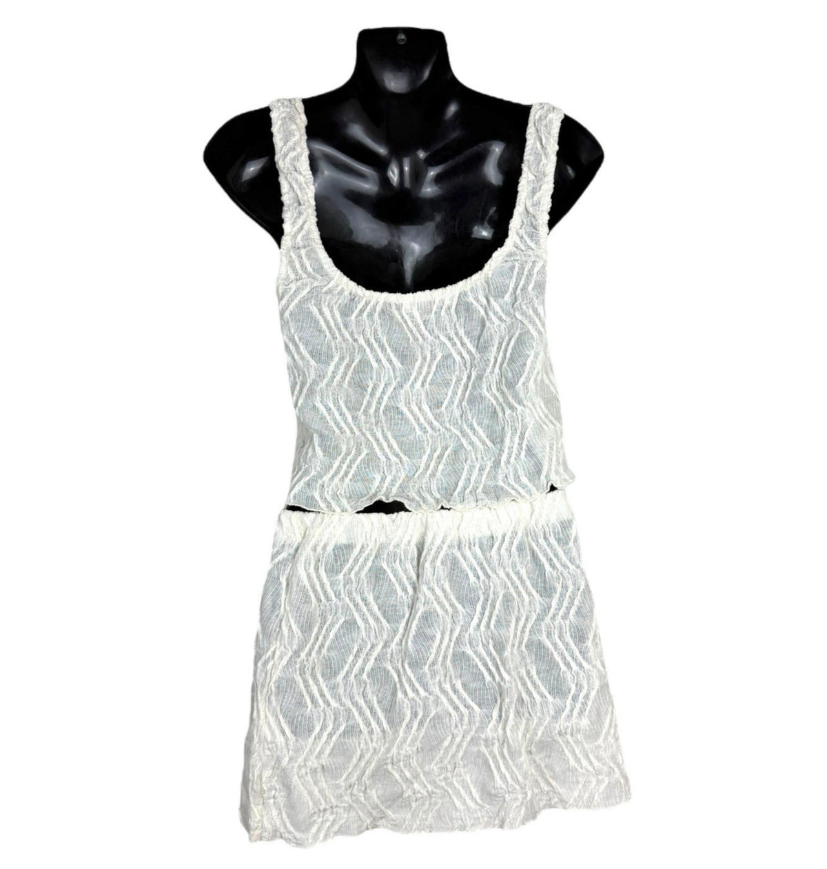 Pull&Bear Beige Textured Co Ord Mini Skirt And Crop Top 2 Piece Set Women's UK Size S