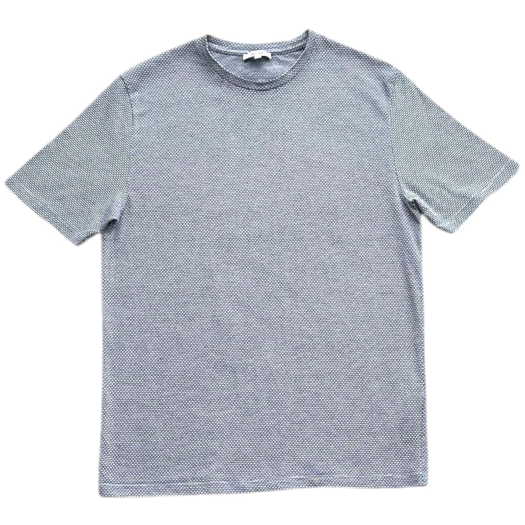 Reiss White Reiss T-Shirt Men's UK Size M White & Blue Geometric Block Print Crew Neck