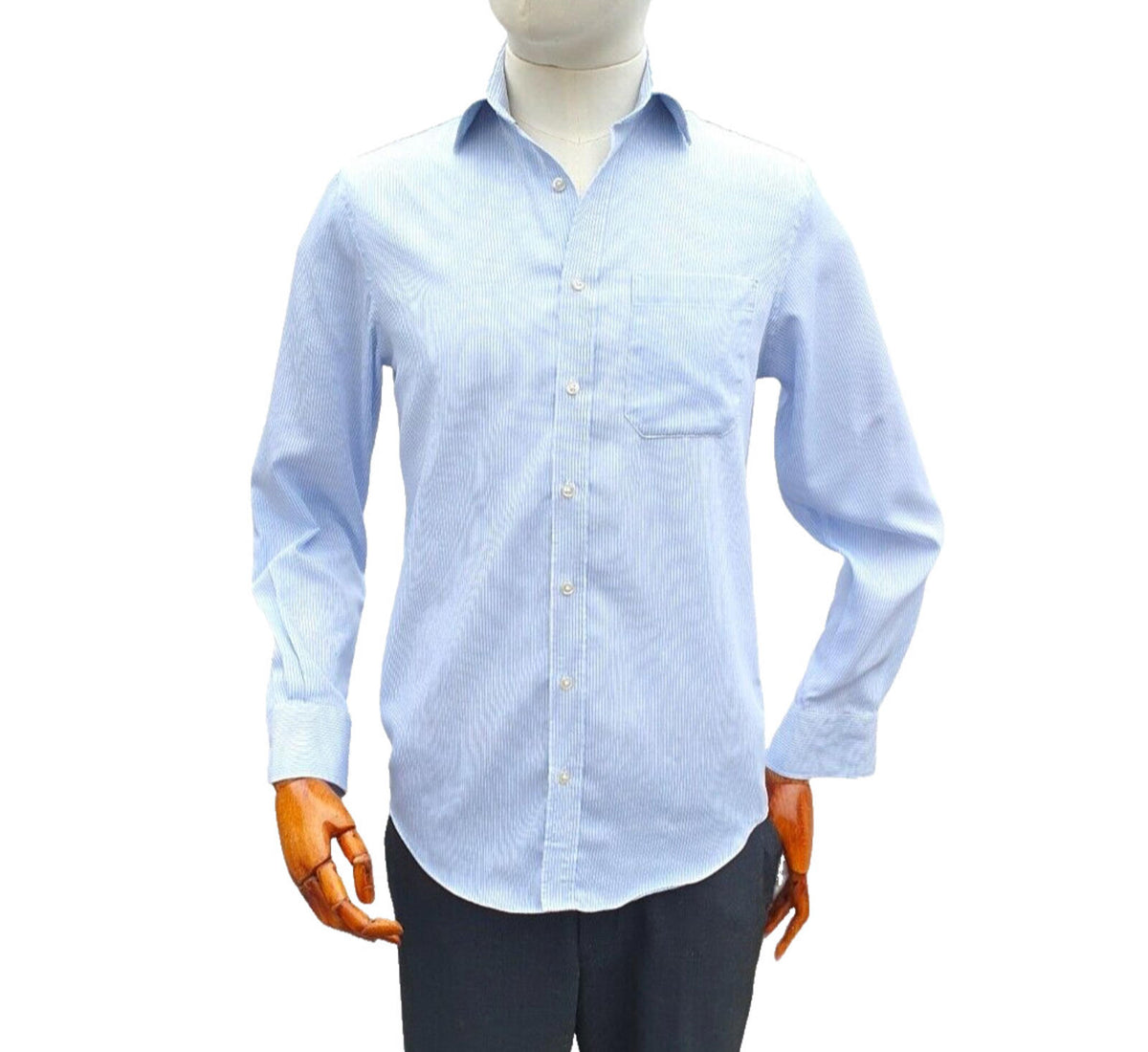 M&S Shirt Long Sleeve Striped Men's Large 14.5" Collar 100% Cotton