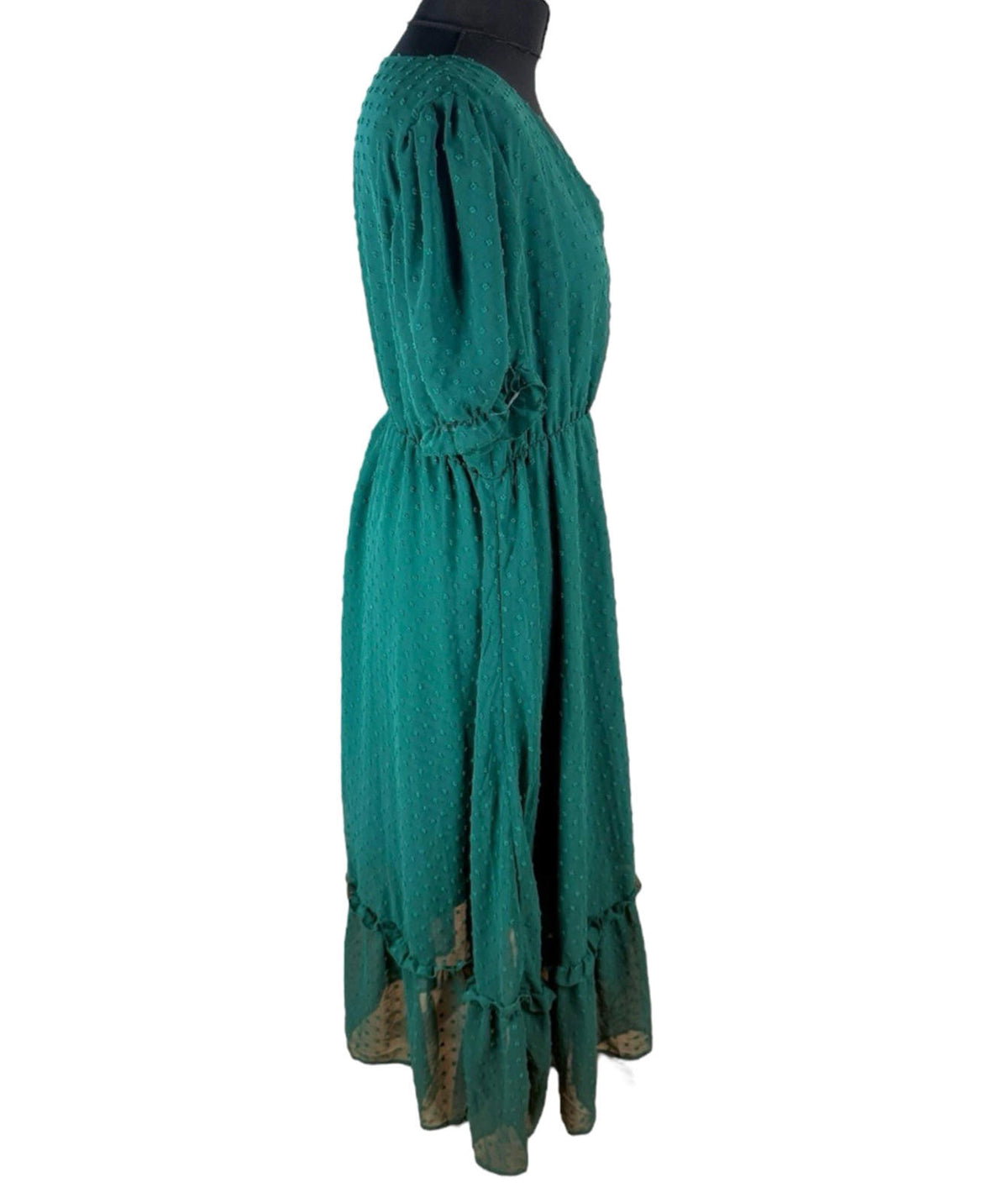 Shein Curve Green Textured Maxi Dress Polka Dot Puff Sleeve Women’s UK Size 16