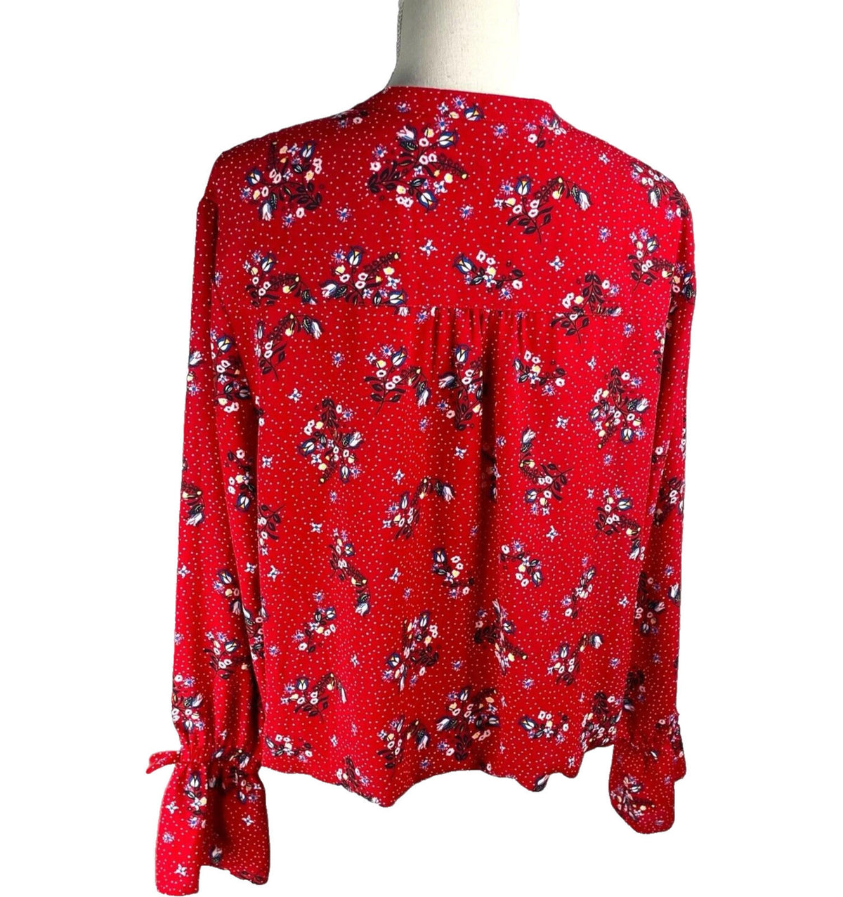 Kiabi Shirt Blouse Red Floral Long Sleeve Women's UK Size L
