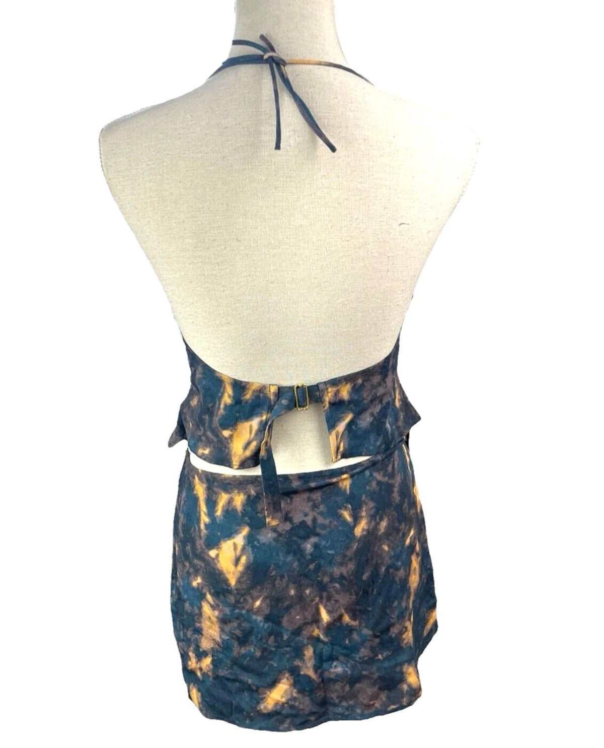 Navy Tie-Dye Mini Skirt & Top Co-Ord Set Women's UK Size 8 Rustic Halterneck Blue