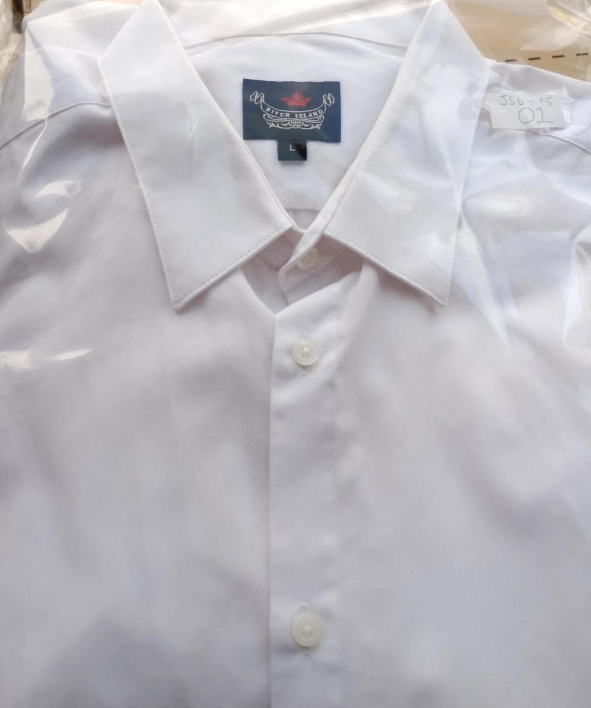 River Island Shirt Men's UK Size L White Long Sleeve Barrel Cuff Wing Collar