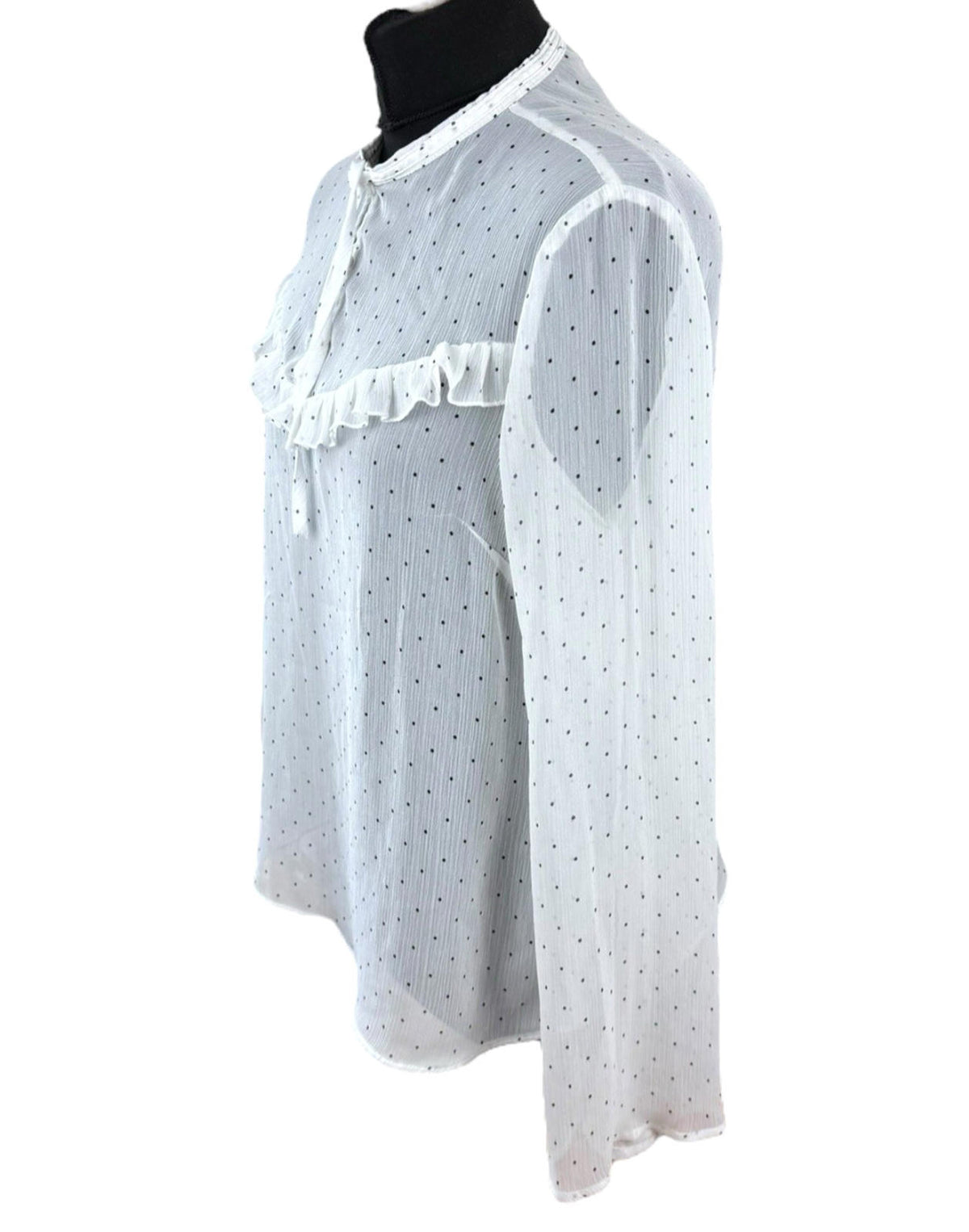 Limited Edition White Chiffon Blouse Polka Dot Tie Neck Women's UK Size 12